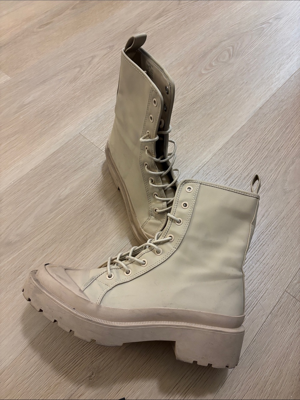 Zara Cream Platform Combat Boots